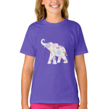 Lycklig White Elephant med blommor- T-Shirt