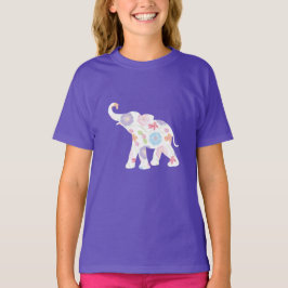 Lycklig White Elephant med blommor- T-Shirt