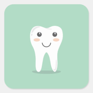 Lycklig White Kawaii Tecknad Sweet Tooth Character Fyrkantigt Klistermärke