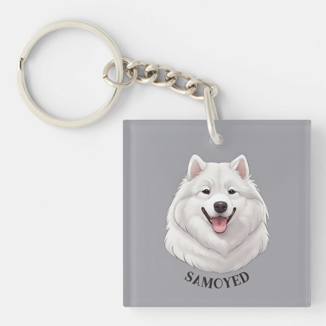 Lycklig White Samoyed Hund (Framsidan)