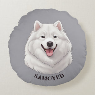 Lycklig White Samoyed Hund Rund Kudde