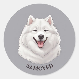 Lycklig White Samoyed Hund Runt Klistermärke