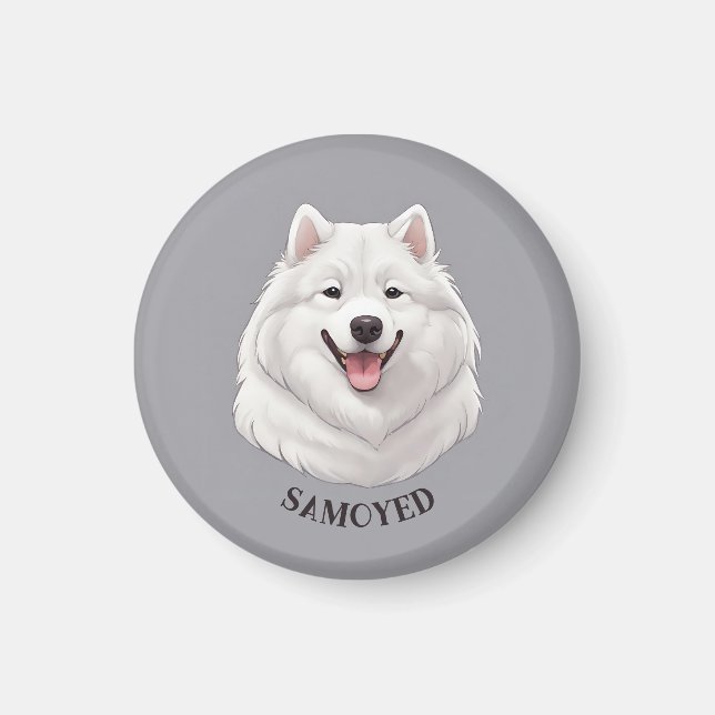 Lycklig White Samoyed Magnet (Framsidan)