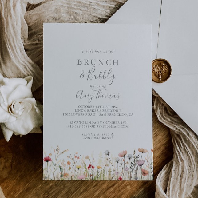Lycklig Wildflower Brunch Bubbly Bröllopsdusch Inbjudningar (Skapare uppladdad)