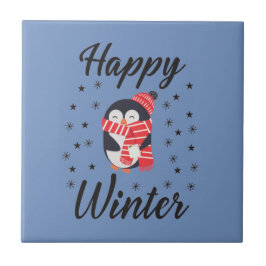 Lycklig Winter, Cute Penguin Kakelplatta