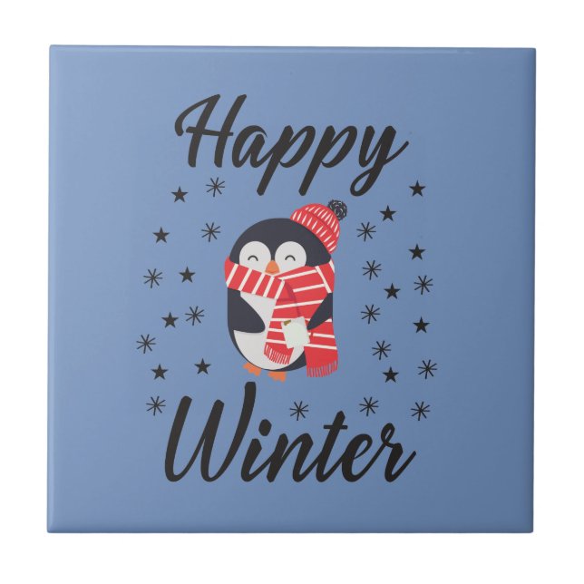 Lycklig Winter, Cute Penguin Kakelplatta (Framsidan)