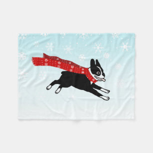 Lycklig Winter Roligt Boston Terrier med Red Scarf Fleecefilt
