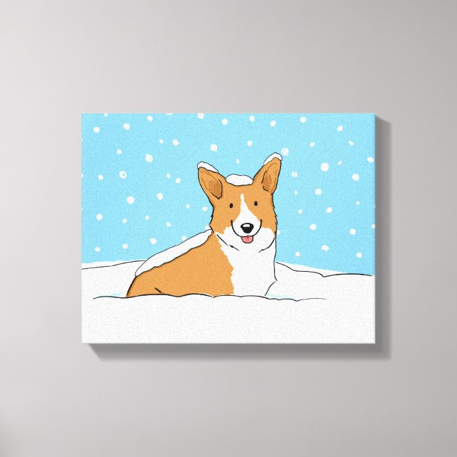 Lycklig Winter Snö Corgi - Cute Hund Tecknad Canvastryck (Framsida)