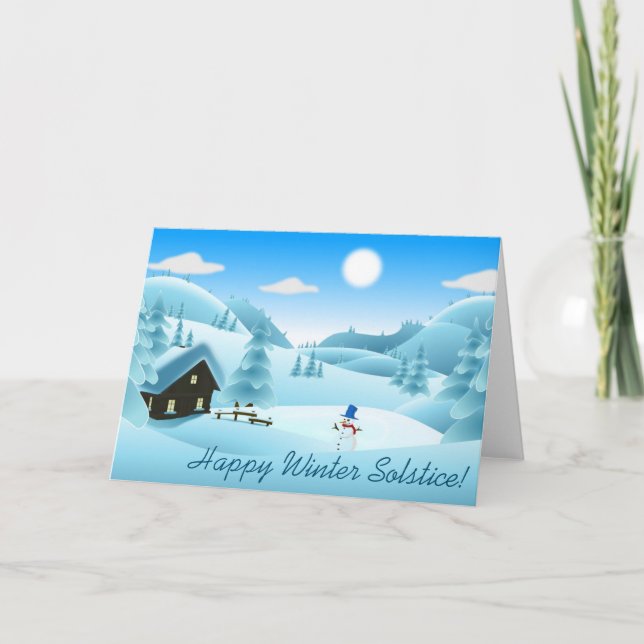 Lycklig Winter Solstice! Snögubbe Helgkort (Framsida)