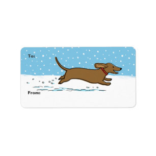 Lycklig Winter Wiener Hund - Dachshund Helgdag Adressetikett