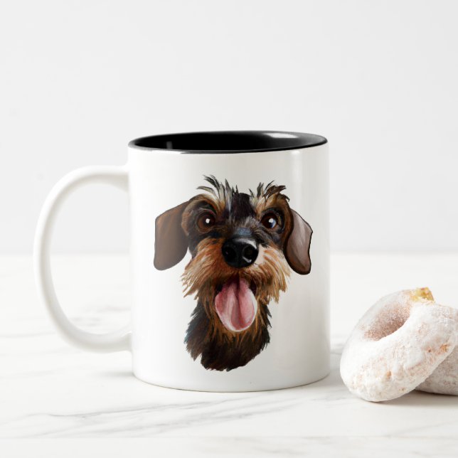 Lycklig Wirehaged Dachshund Two-Tone Coffee Mugg (Med munk)