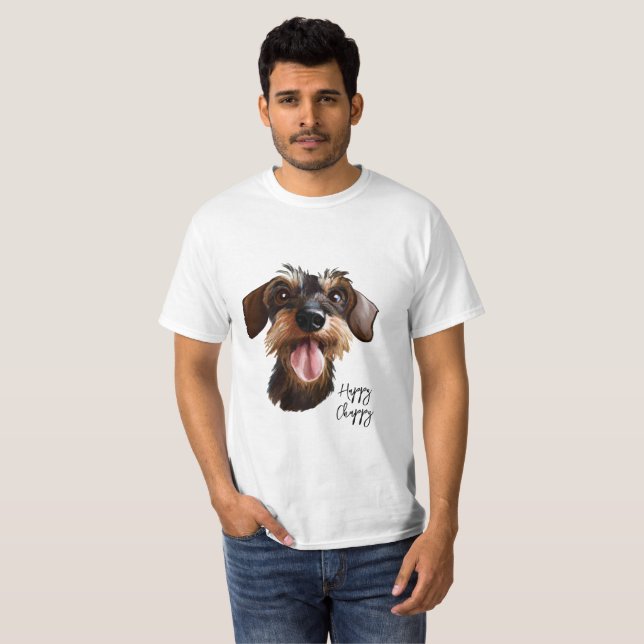 Lycklig Wirehair Dachshund T Shirt (Hel framsida)