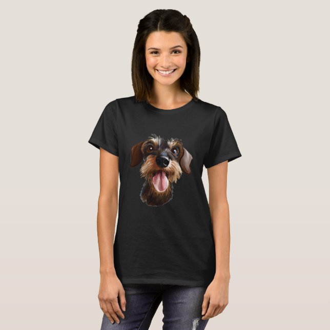 Lycklig Wirehsted Dachshund T-Shirt (Hel framsida)
