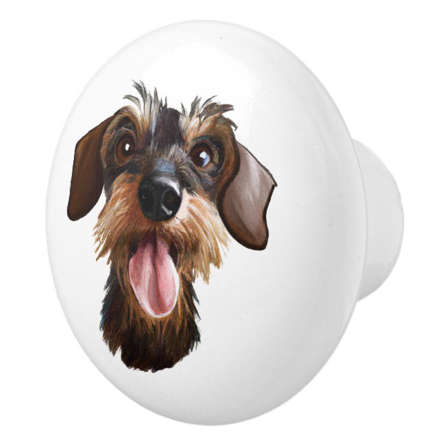 Lycklig Wirehved Dachshund Knopp (Höger)