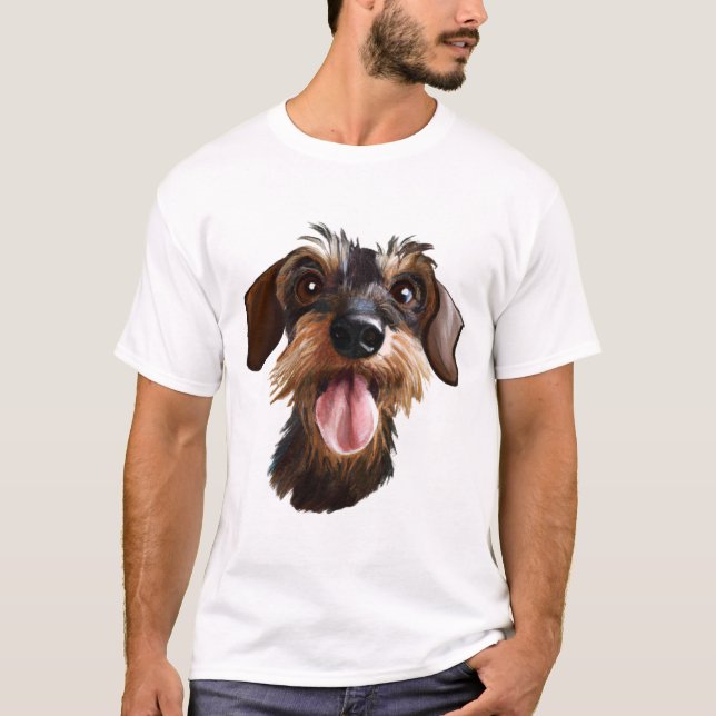 Lycklig Wirehved Dachshund T Shirt (Framsida)