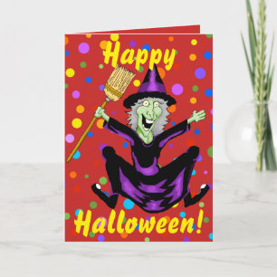 Lycklig Witch Halloween-hälsningskort Kort