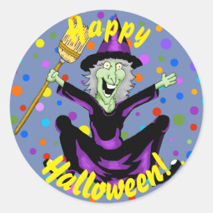 Lycklig Witch Halloween Stickers Runt Klistermärke