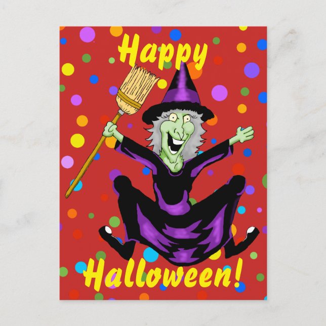 Lycklig Witch Halloween-vykort Vykort (Framsida)