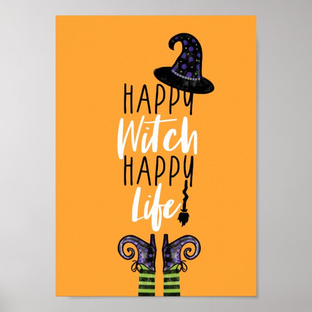Lycklig Witch Lycklig Life | Orange Halloween Witc Poster (Framsidan)
