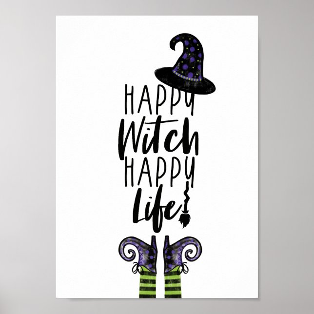 Lycklig Witch Lycklig Life | White Halloween Witch Poster (Framsidan)