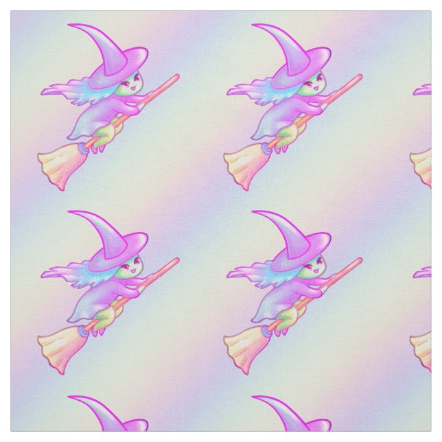 Lycklig Witch som flyger på Broomstick Teckning Tyg (Provkarta)