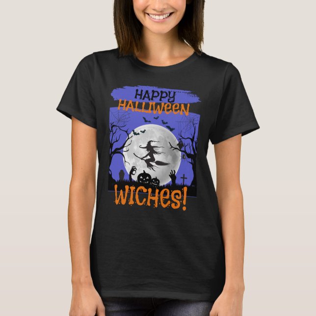 Lycklig Witches's Natt ut T Shirt (Framsida)