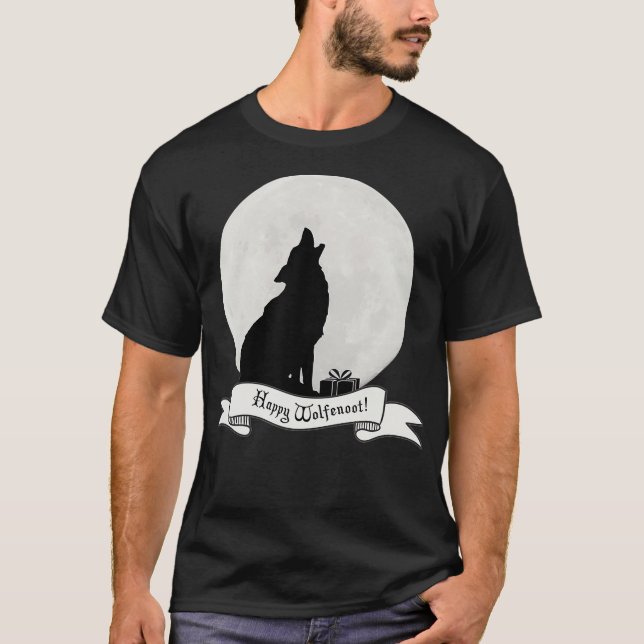 Lycklig Wolfenoot Varg och Full Moon T-Shirt (Framsida)