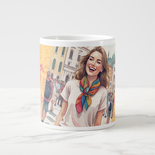 Lycklig Women Vacation in Rom, Italien Jumbo Mugg (Framsidan)