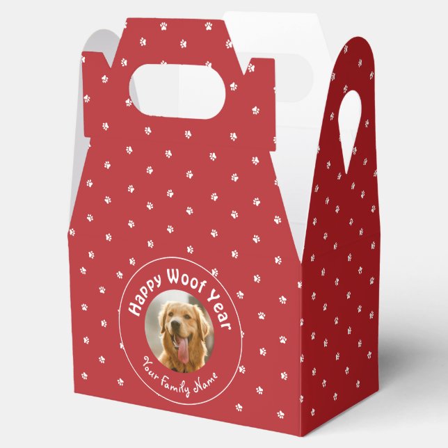 "Lycklig Woof Year", Hund älskare-favoritruta för  Presentaskar (Öppnad)