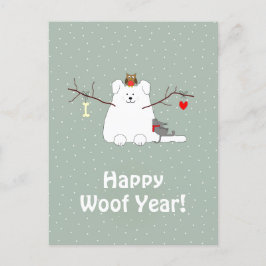 "Lycklig Woof Year" Snowdog-vykort för julgranar Vykort
