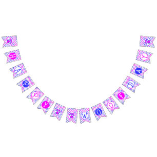Lycklig Woofday Blue White Rosa Tass Silhouette Vimplar