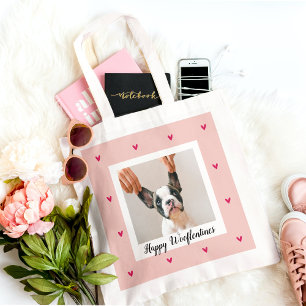 Lycklig Wooflentiner med Hund foto Röd och Rosa Tygkasse