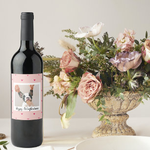 Lycklig Wooflentiner med Hund foto   Röd och Rosa Vinflaska Etikett