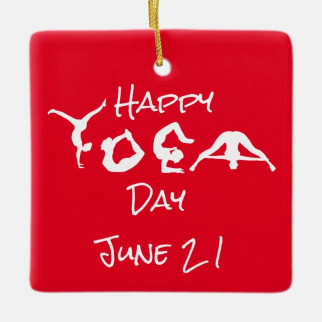 Lycklig Yoga Day Ornament med Namn (Framsida)