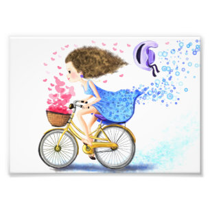 Lycklig Young Girl med Bike Poster