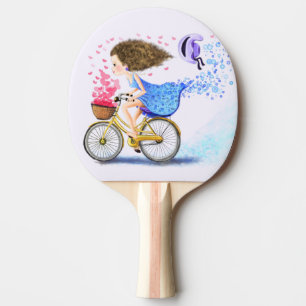 Lycklig Young Girl on a Bike - Romantic Kärlek He Pingisracket