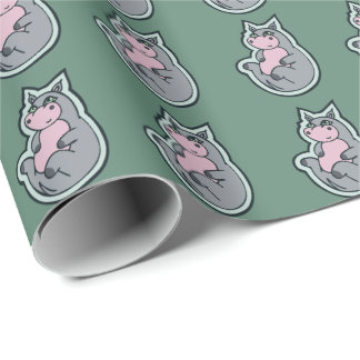 Lycklig Young Grått Hippo Teal Teckning Design Presentpapper