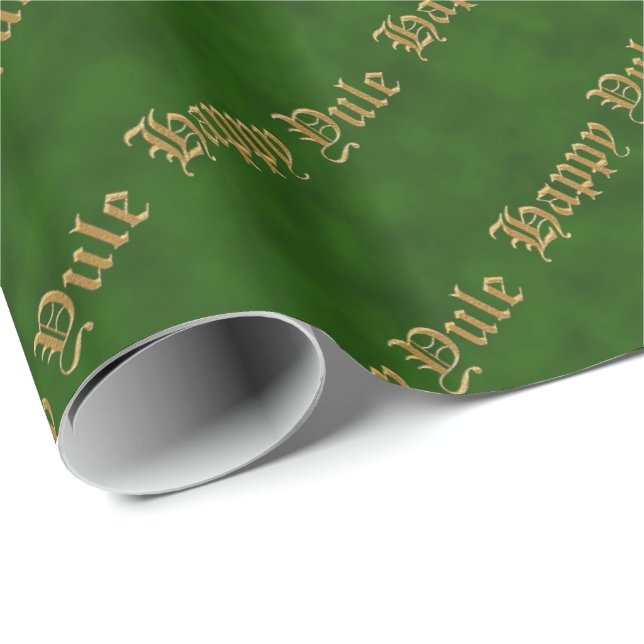 Lycklig Yule Grönt och Guld Pagan Wrapping Papper Presentpapper (Rullad Hörn)