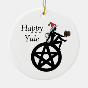Lycklig Yule Pagan älva och Pentacle Julgransprydnad Keramik