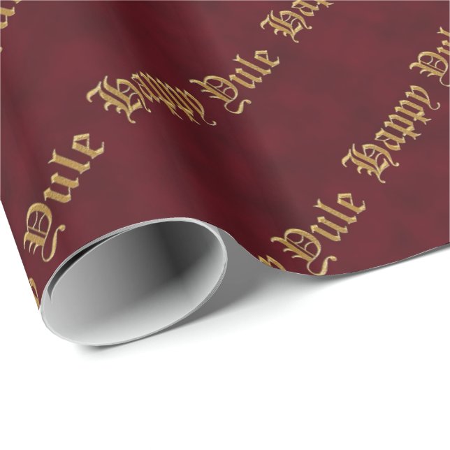 Lycklig Yule Red och Guld Pagan Wrapping Papper Presentpapper (Rullad Hörn)
