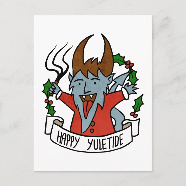 Lycklig Yuletide Krampus Vykort (Framsida)