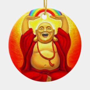 Lycklig Zen som skrattar den Buddha prydnaden Julgransprydnad Keramik