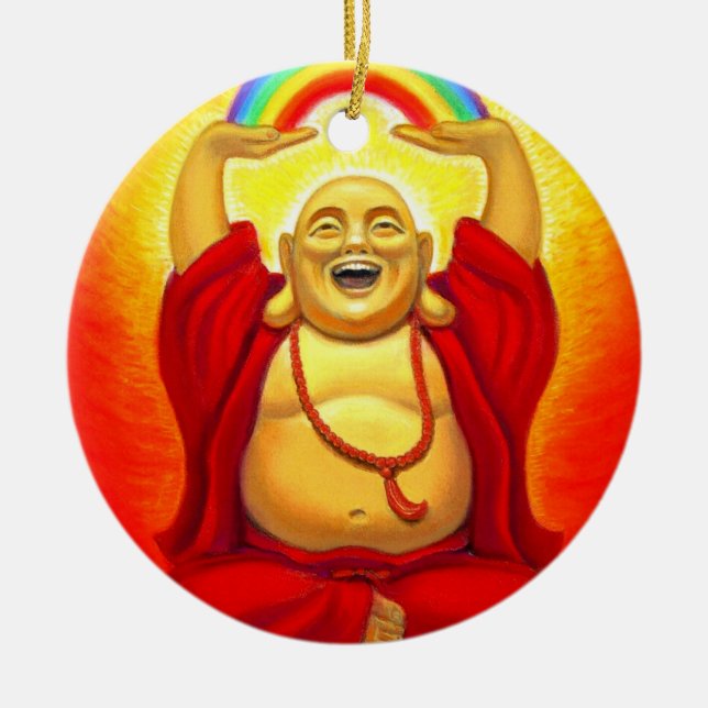 Lycklig Zen som skrattar den Buddha prydnaden Julgransprydnad Keramik (Framsidan)