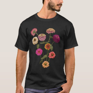Lycklig Zinnia Wildblommhandmålade Stil T Shirt