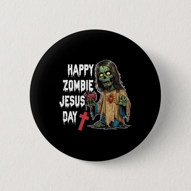 Lycklig Zombie Jesus Day Skeleton Horror Hall Knapp (Framsida)