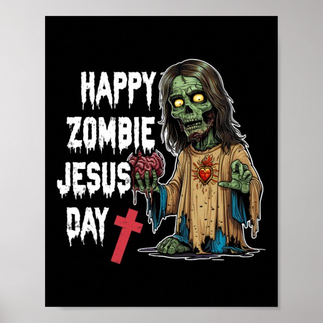 Lycklig Zombie Jesus Day Skeleton Horror Hall Poster (Framsidan)