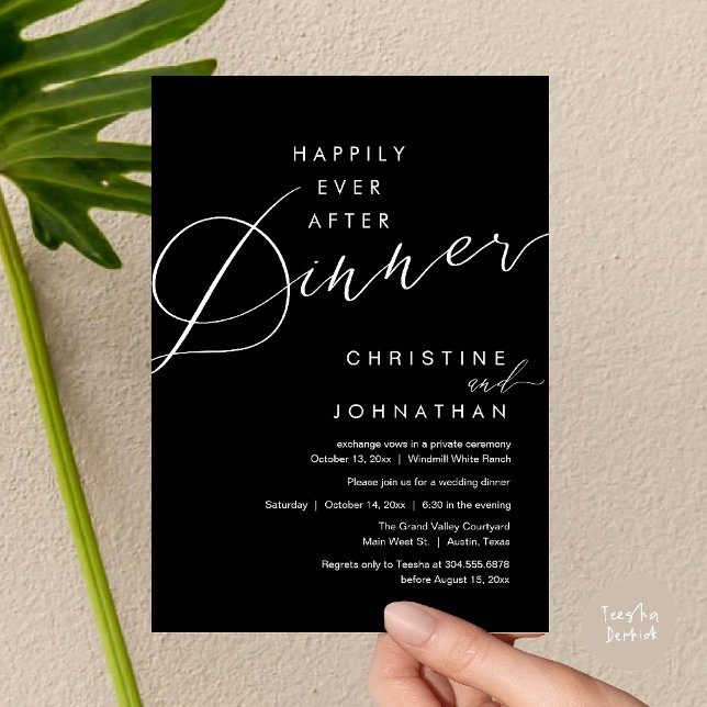 Lyckliga Alltid Efter Middag Romantisk Elegant Brö Inbjudningar (Happily Ever After Dinner Romantic Elegant Wedding Invitation Card in Classy Black)