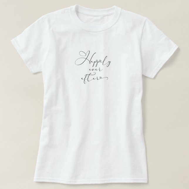 Lyckliga Alltid Efter Svart Typografi Brud Bröllop T Shirt (Design framsida)
