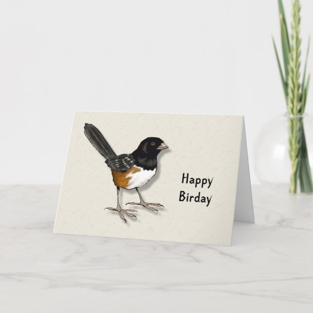 Lyckliga Birday: Vits fågelillustration: Kort (Framsida)