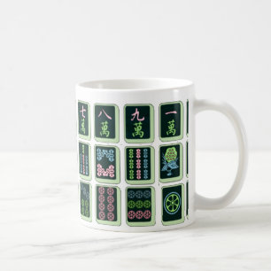 Lyckliga blått åtta rullar Mahjong belägger med Kaffemugg